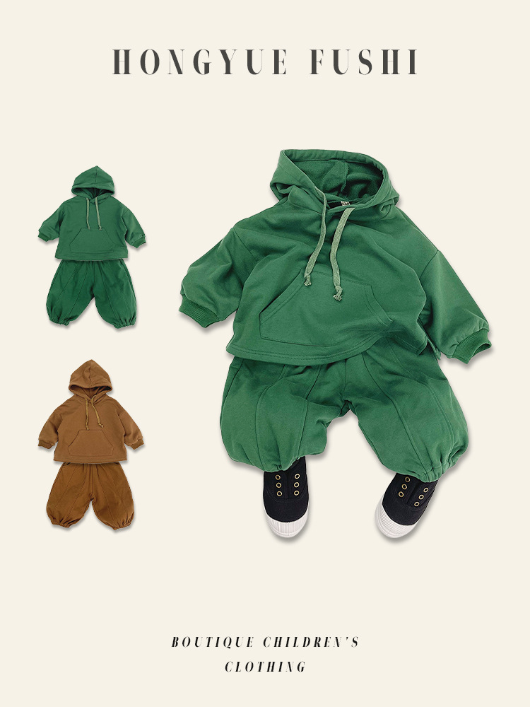Children's autumn solid color long-sleeve for men and women with…
