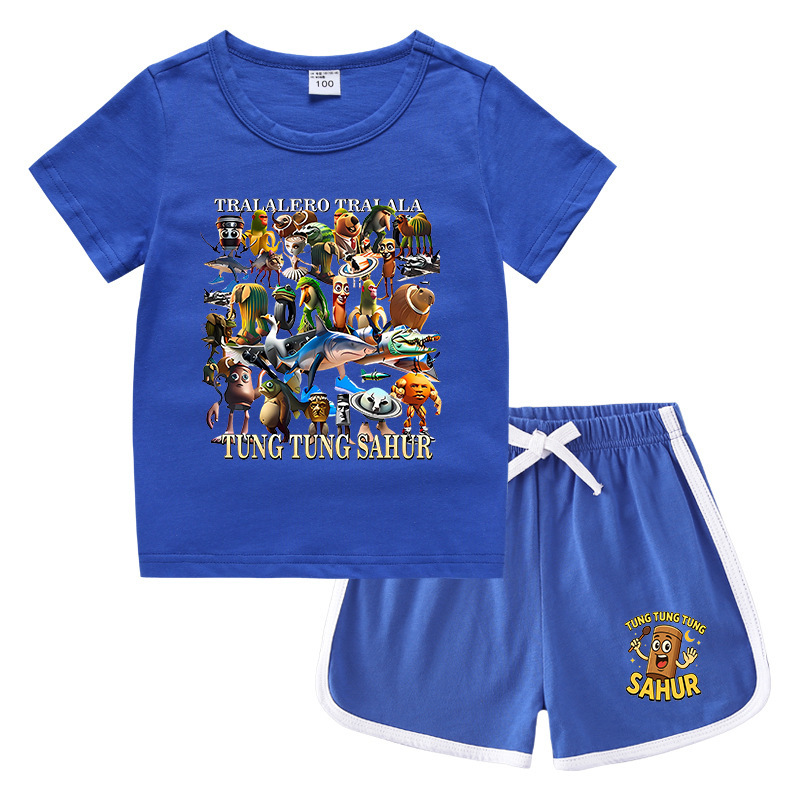 夏男の子服娘ラウンドネック Tシャツホットパンツ韓国風カジュアル半袖ボトムシャツスポーツ学生ショーツスーツ|undefined