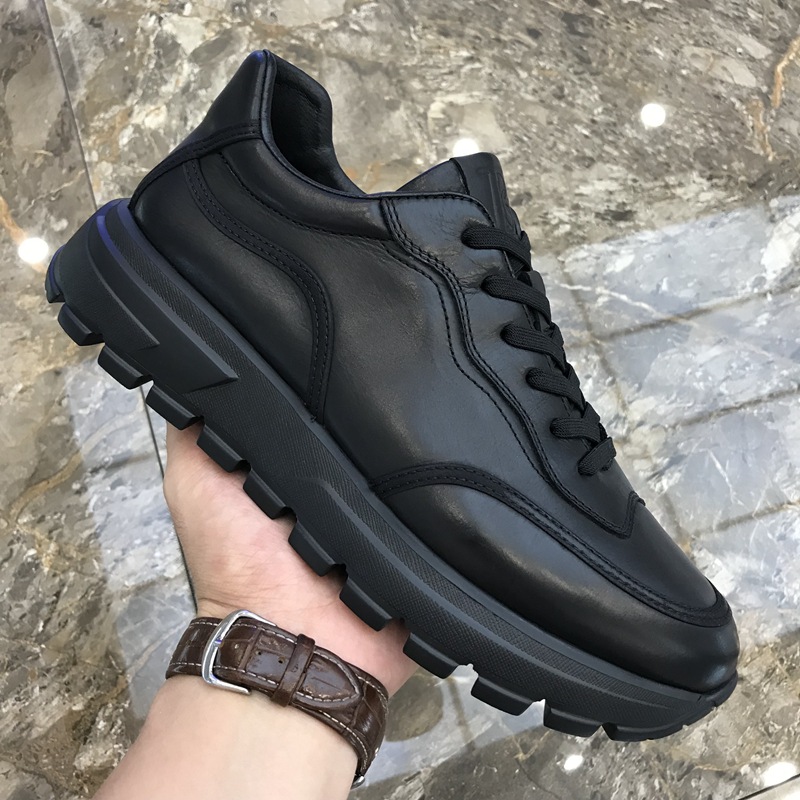 Factory Direct supply autumn and winter genuine leather men's shoes fashion platform lace-up round toe fleece-lined warm casual sneaker wholesale
