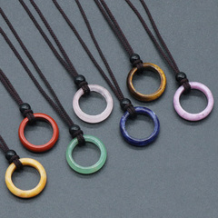 1435-Natural crystal stone ring necklace, running ring necklace for women, circle clavicle chain, simple neck necklace jewelry