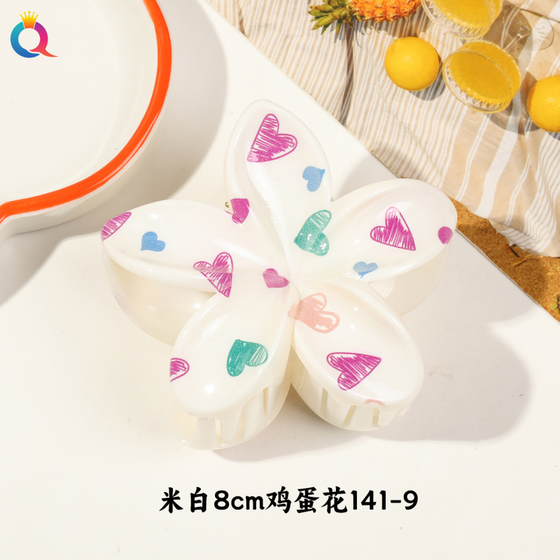 Qiyue クロスボーダー UV プリントフルーツクリップ韓国スタイルの高級エッグフラワー後頭部ヘアピン気質サメクリップ|undefined