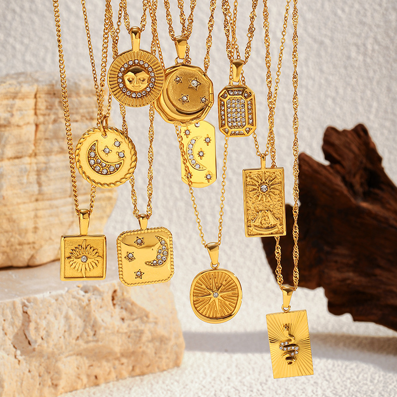 9g Weight Lobster Trigger Clasp Closure Clasp Closure Type 304 Stainless Steel Pendant Material Pendant Necklace Classification 304 Stainless Steel Chain Material Singapore chain, cable chain Chain Type 1 Piece Quantity Casual, Daily Occasion 304 Stainless Steel Material Star, Moon Pattern All Seasons Season Women's Gender Plating Design Elegant, Vintage Style Style Wholesale Jewelry Elegant Vintage Style Star Moon 304 Stainless Steel Plating Singapore Chain Cable Chain Pendant Necklace 10
