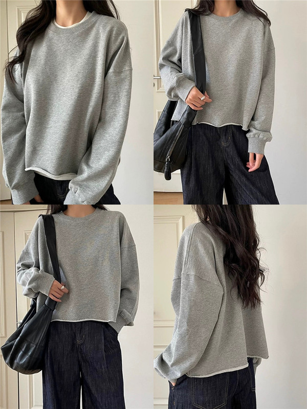 71.4% Cotton Lazy Casual Loose Pullover Sweatshirt with Raw Edges for Women, Terry Cotton Hoodless Sports Top, Early Spring 2026 71.4% Cotton Lazy Casual Loose Pullover Sweatshirt with Raw Edges for Women, Terry Cotton Hoodless Sports Top, Early Spring 2026