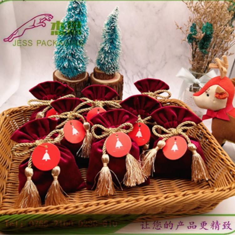 设计新款绒布节日礼品收纳包婚礼喜糖包抽绳蝴蝶结束口袋量大从优