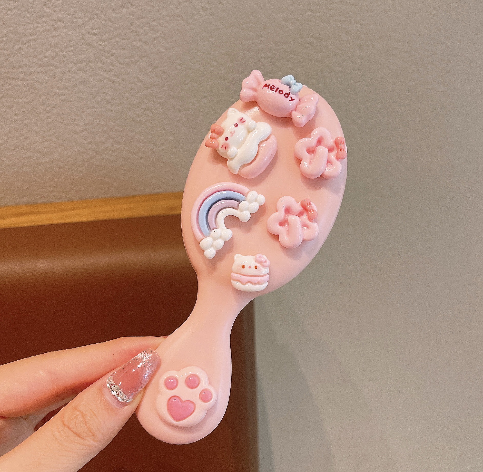 Lindo portátil con tapa plegable, peine de bolsa de aire plegable, masaje, peine pequeño, espejo, mini peine de colchón de aire portátil todo en uno, mujer