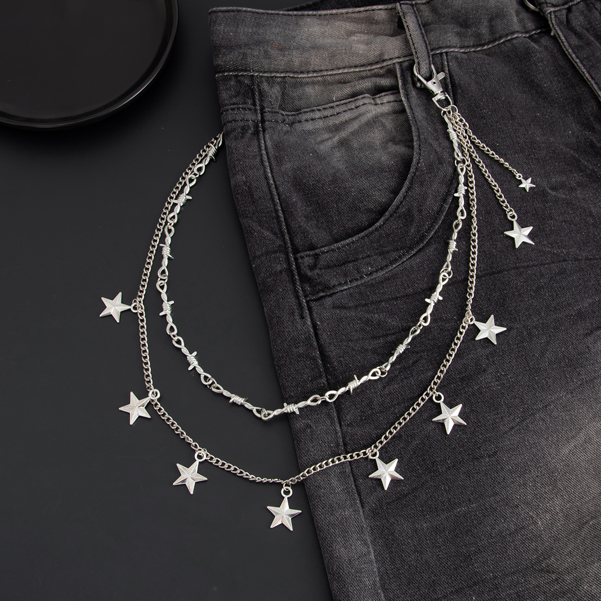Five-pointed Star Pendant Chain For Men, High-end Metal Belt Chain_voghion.com