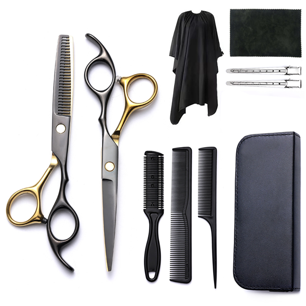 Corte de pelo tijeras transfronterizas amazonas color tijeras de dientes planas cortadas delgadas frange tijeras divisorias fábrica de tijeras al por mayor set de tijeras de peluquería