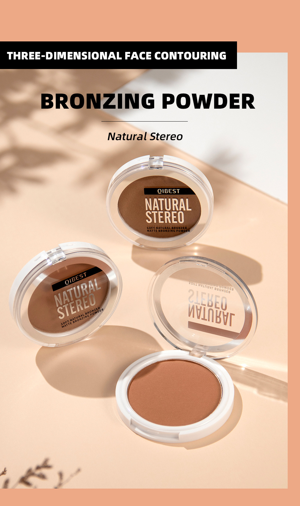 QIBEST cross-border matte contouring powder is not easy to smudge, contour contour powder, shadow and nose shadow powder, facial makeup details Picture