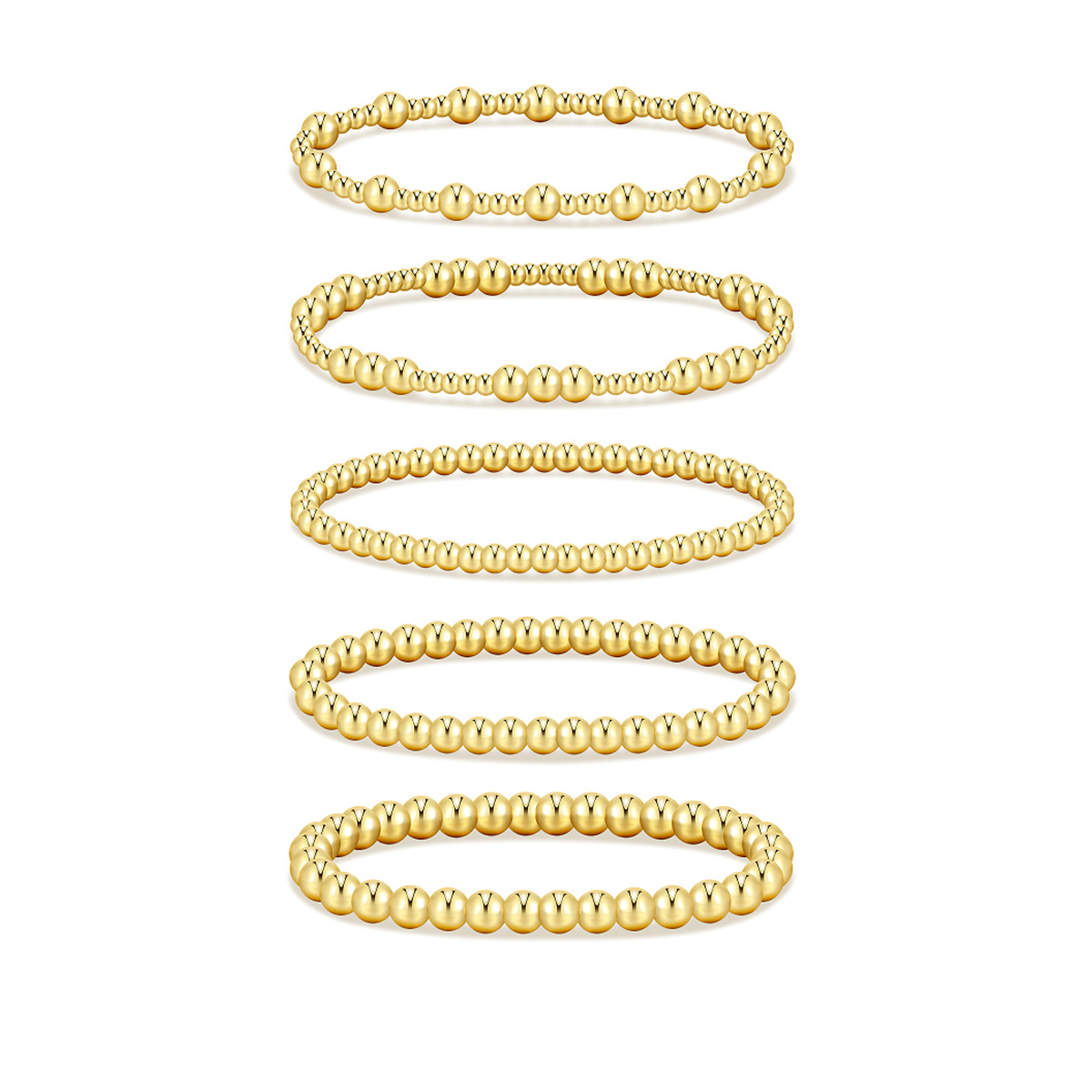 Amazon venta caliente pulsera de cuentas de oro real pulsera elástica galvanizada simple Europa y América 5 piezas conjunto de pulsera de cuentas