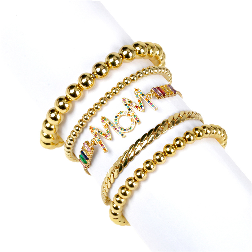 Motheru0027s day jewelry simple copper inlaid color zirconium letter multi-layered bracelet