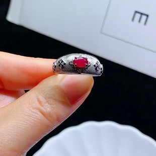 S925 silver inlaid natural ruby ring main stone size 4*6 live adjustable
