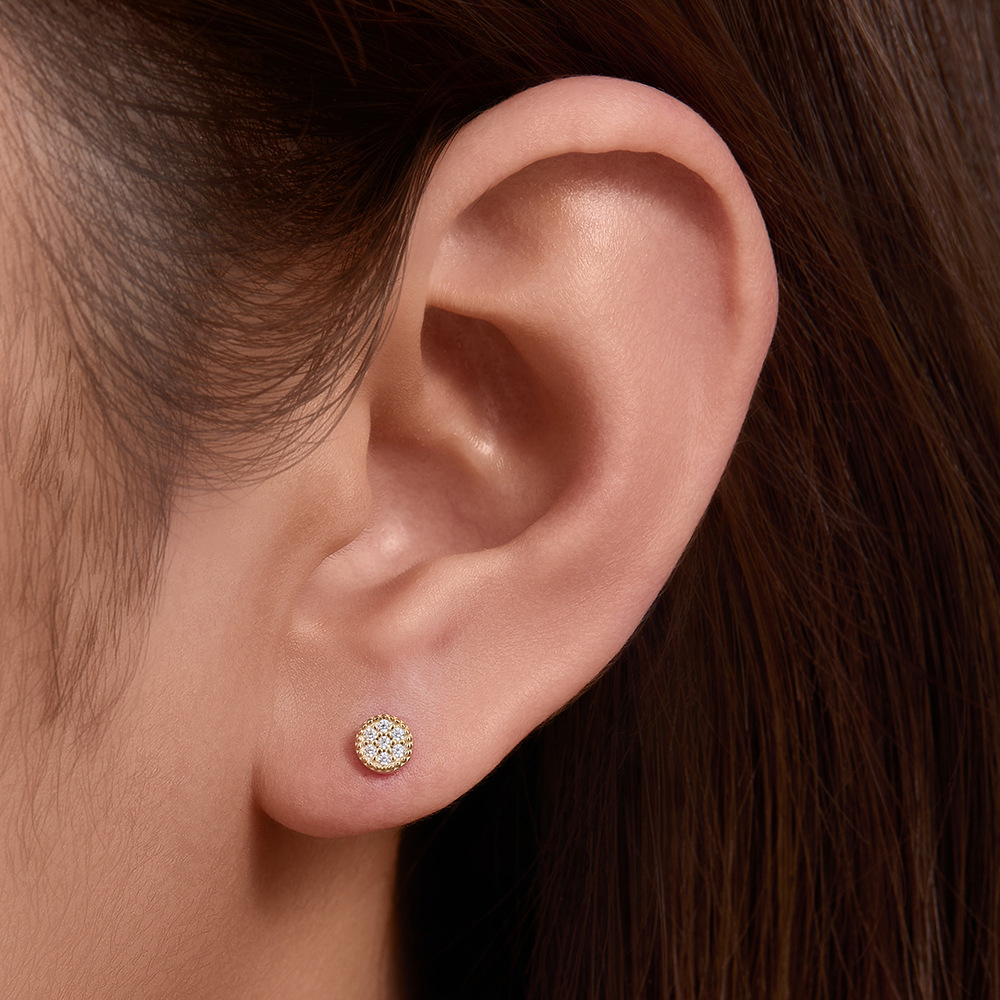 S925 plata esterlina lindo mini ZIRCON Stud pendientes hembra coreano taladro redondo simple señora Joker pendientes