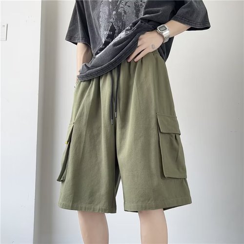 Cargo shorts men's trendy khaki cotton pants men's summer American boys' casual pants trendy brand three-quarter pants