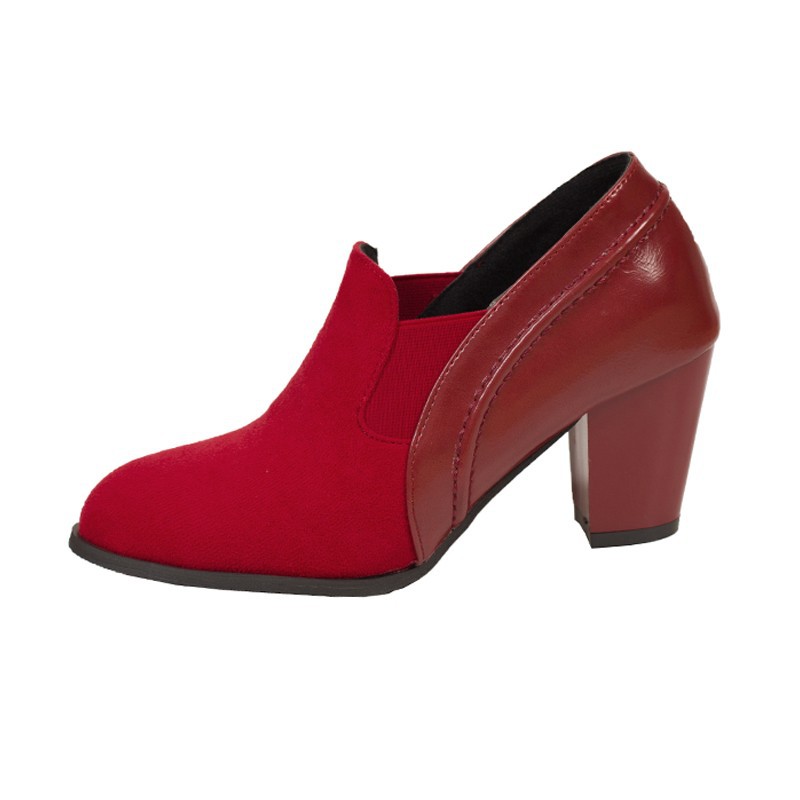 Herbstliche Wildleder-Pumps mit hohem Absatz für Damen in großen Größen, Blockabsatz, elastischer Schaft, professioneller Stil_voghion.com
