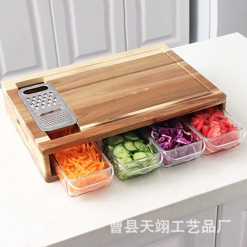 相思木厨房切菜板带刨丝器分类抽屉式砧板长方形木质分类菜板