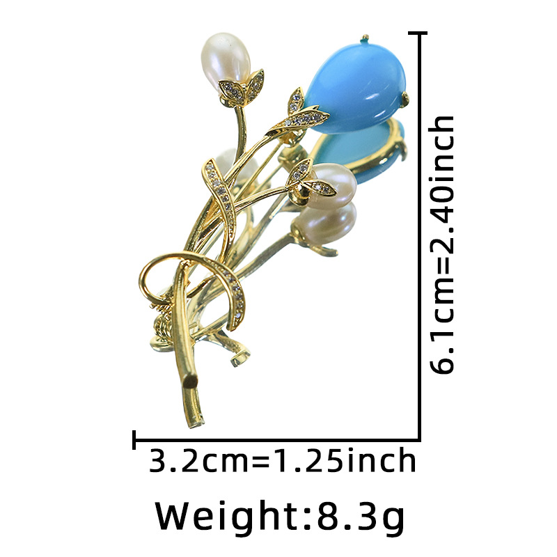 Perlas naturales originales tulipas zircon pin pines de pino retro de alto nivel flor de pecho diseñado a mano