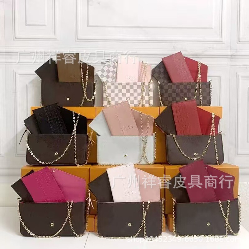 Classic Popular Single-Shoulder Crossbody Plaid Women's Bag Three-Piece Set Chain Envelope Bag New Style Pu Without Box Without Cloth Bag