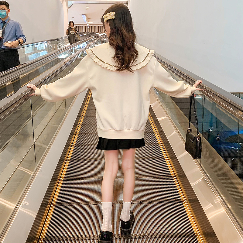 Girls' 2024 Spring New Arrival Korean-Style Floral Coat with Oversized Collar, Featuring a Doll-Neck Design and Ruffled Trim