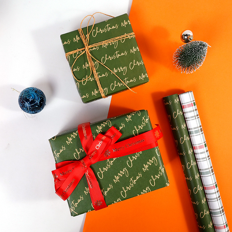 Amazon Hot Sale Creativo Navidad Regalo Wrap Paper Roll Retro Plaid White Wrap Paper Tree