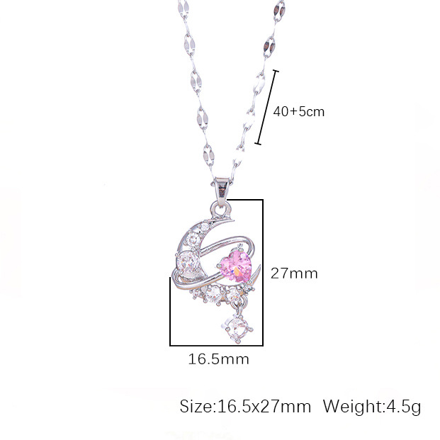Zircon Inlay Material Wholesale Jewelry Elegant Classic Style Moon Heart Shape Titanium Steel Zircon Pendant Necklace