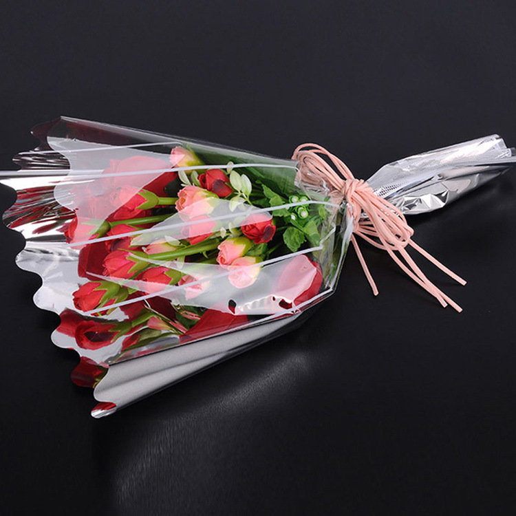 Comercio exterior exclusivamente para bolsa de embalaje de flores a rayas plateadas Gypsophila flor seca crisantemo suministros bolsa de embalaje