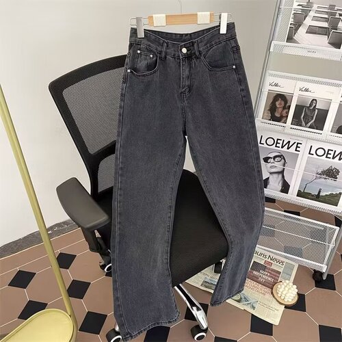 Washed yellow clay jeans, all-matching casual students 'pants, spring and autumn, American fashion brand loose wide-leg pants
