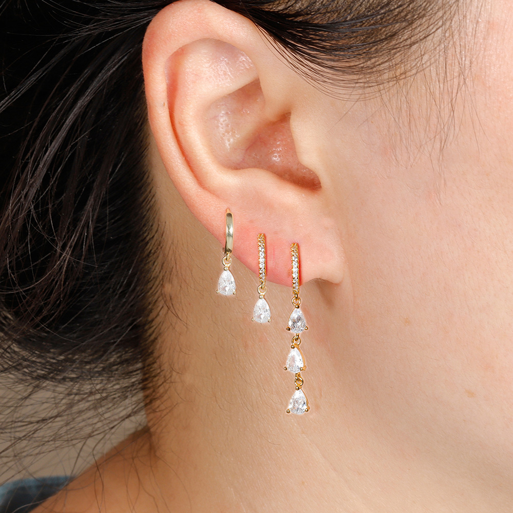 10g Weight Copper Ear Needle Material Zircon Inlay Material Earrings Classification 3 Pieces Set Quantity Daily, Street Occasion Copper Material Water Droplets Pattern Women's Gender Inlay Design Shiny, IG Style Style 3 Pieces Set IG Style Shiny Water Droplets Inlay Copper Zircon Earrings 3