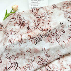 国风线条花新中式数码印花布料锦棉面料旗袍连衣裙上衣汉服面料