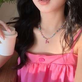 缤纷夏日~双层彩色串珠气球狗项链女款多巴胺叠戴锁骨链颈链配饰