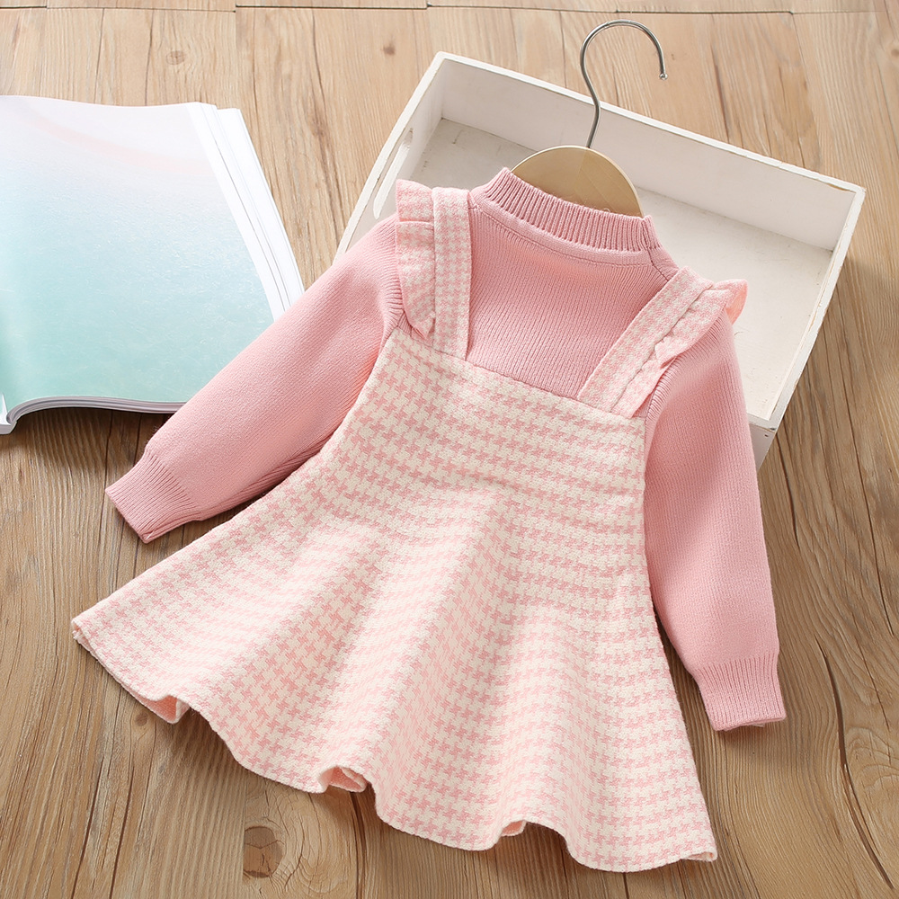 Camisola de lana de estilo occidental para niña, vestido de princesa tejido de dos piezas falso con dibujos animados, otoño/invierno 2023_voghion.com