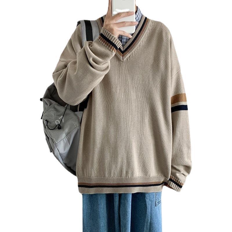Todo fósforo color a juego pareja suéter hombres Otoño e Invierno Chaleco de punto suelto estilo coreano moda estilo preppy desgaste exterior con cuello en V