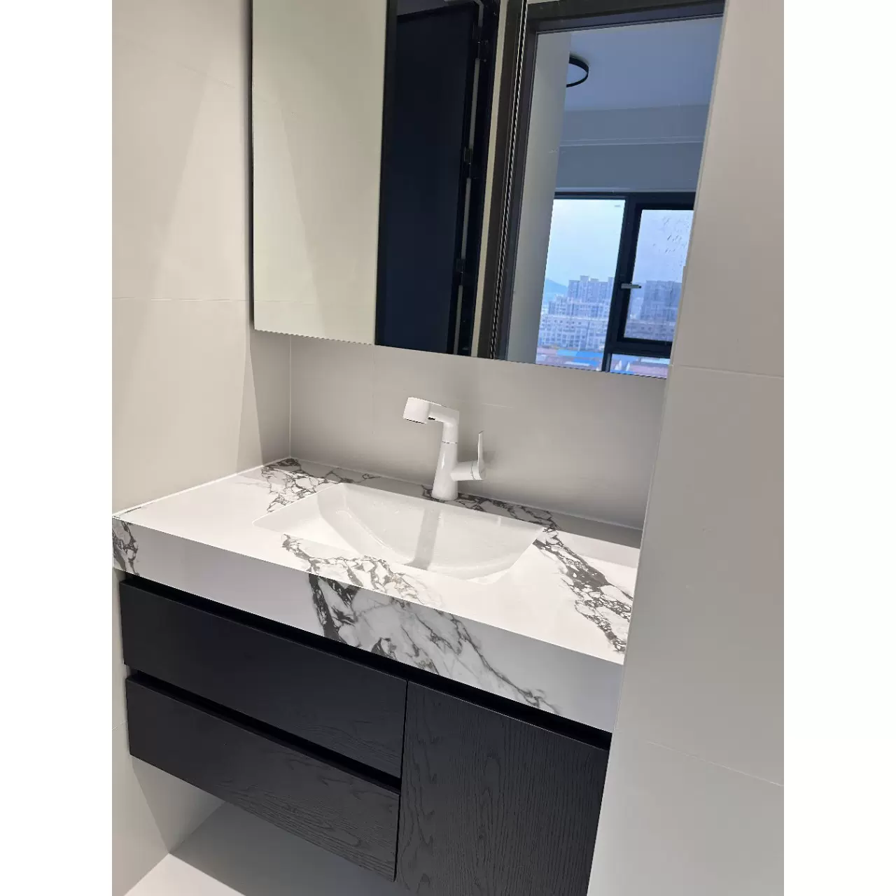 岩板无缝陶瓷盆浴室柜一体卫生间洗漱台洗衣机全套