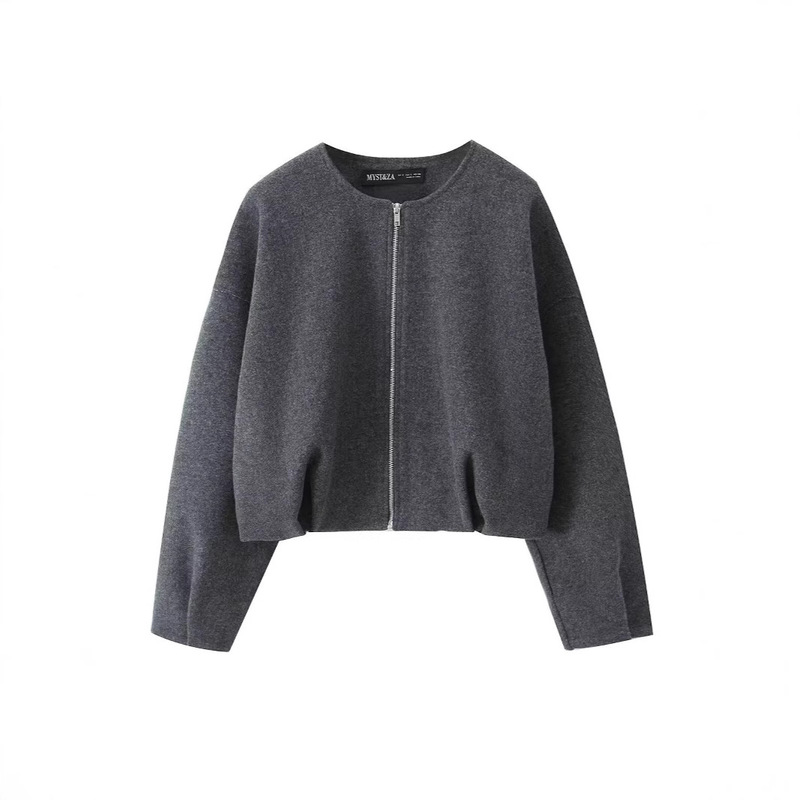 Cross-border ZA European and American Women's AliExpress Explosions Woolen Fluffy Soft Temperament Aviator Crewneck Jacket Coat