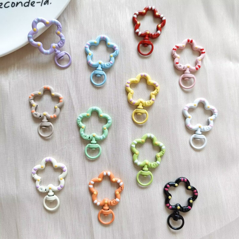 Hand-painted color paint flower spring buckle candy color metal oil drop key chain diy jewelry buckle pendant accessories