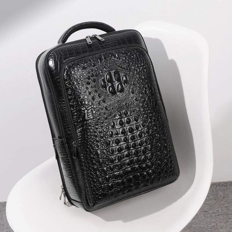 New luxury crocodile-pattern men's bag for business and commuting, 16inch multifunctional USB charging men's backpack