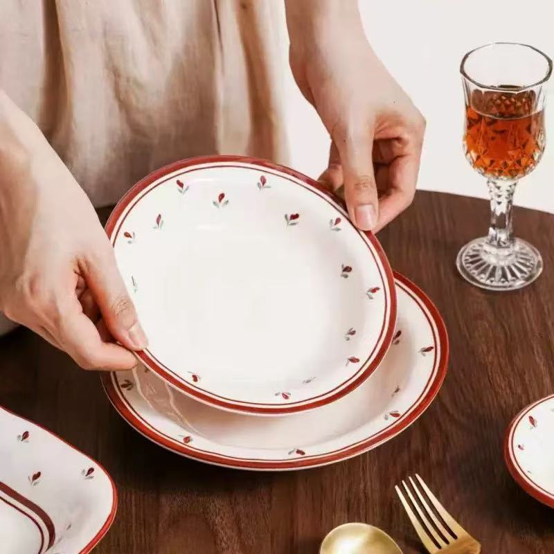 Flores de alto valor de la cara susurrar cubiertos de cerámica domésticos tazón de cerámica sopa tazón de pescado casamiento regalo de comida de cerámica festiva