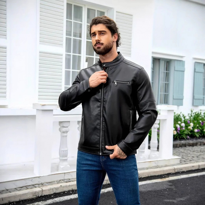 Foreign Trade Amazon European and American Men's Motorcycle Leather Jacket Men's Stand-Up Collar Punk Leather Jacket Men's Coat Foreign Trade Amazon European and American Men's Motorcycle Leather Jacket Men's Stand-Up Collar Punk Leather Jacket Men's Coat