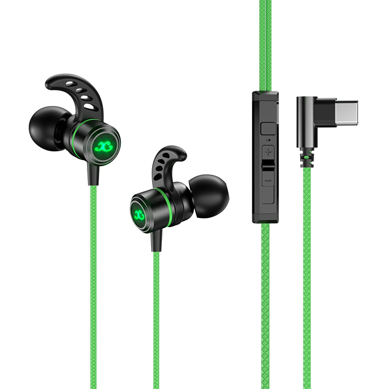 auriculares tipo-c para juegos con cable en el oído, teléfonos móviles de deportes electrónicos, auriculares de pollo con luz para Apple 15