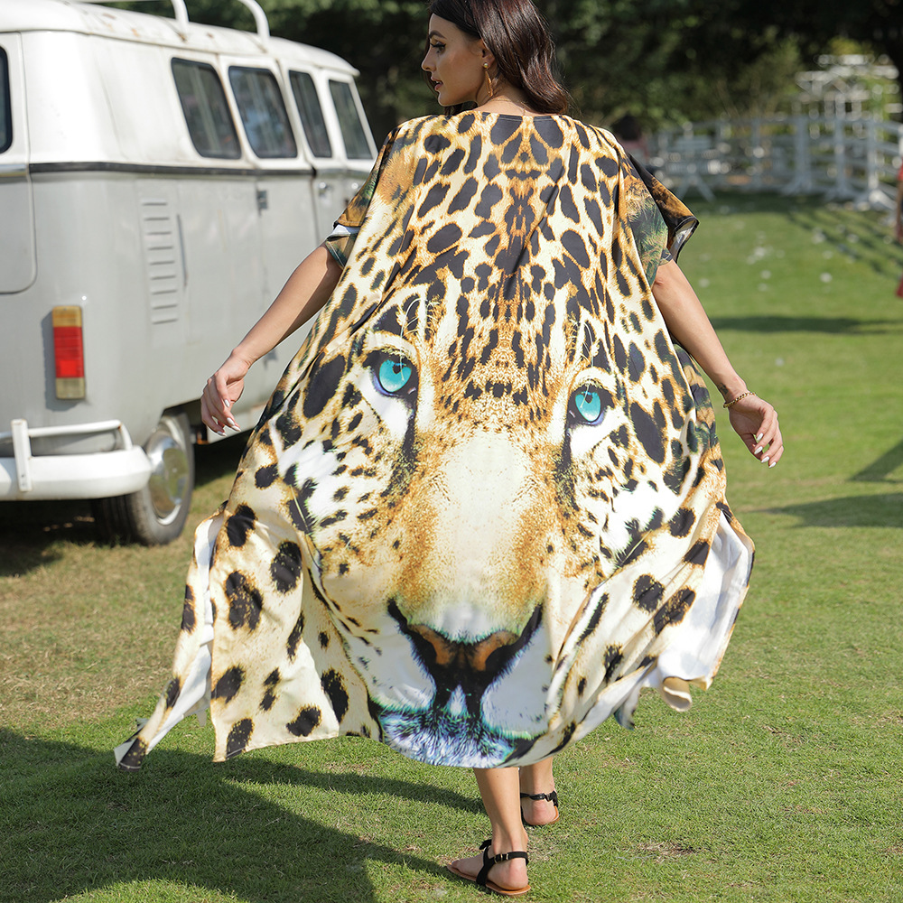 Playa blusa Tigre patrón posicionamiento impresión vacaciones cardigan bikini camisa de protección solar traje baño desgaste exterior 5D76