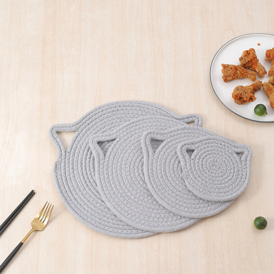 环保编织棉绳餐垫双挂耳锅垫杯垫桌面隔热垫一件代发1424|ms