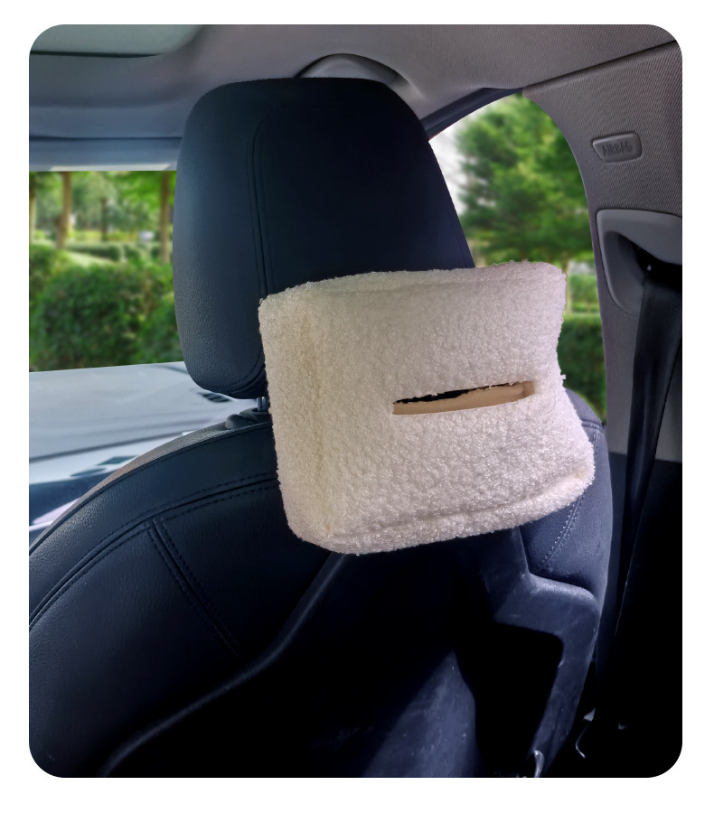 Lamb Velvet Car Tissue Box, High-End Sun Visor, Simple Hanging Car Tissue Box, Cute Ornament Tissue Bag