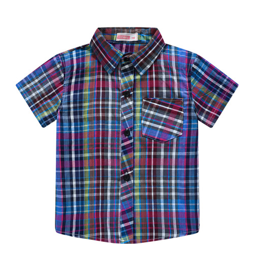Children's short-sleeved shirt summer new children's clothing boys retro handsome plaid shirt baby lapel cardigan top