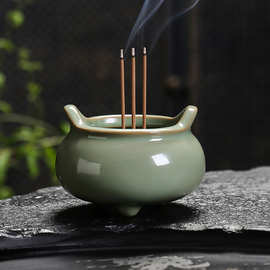 青瓷佛具香薰炉家用供奉宣德炉供佛香插旅行便捷携带小香炉九孔香