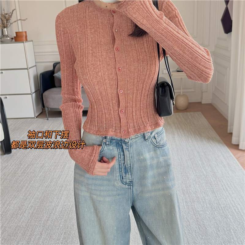 Like Clouds and Mist | Zz Fine Linen Blend~Soft Misty Feel Slim Fit Hollow Knit Short Cardigan with Gourd Buttons for Women