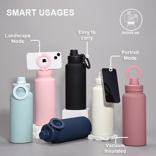 2024 New Magnetic Mobile Phone Holder Space Pot Water Cup Outdoor Large Capacity 304 Stainless Steel Vacuum Thermos Cup