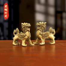 复古黄铜国风飞天麒麟办公桌面招财金属工艺品摆件乔迁开业礼品