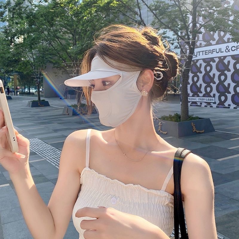 夏季防曬面罩紫外線帶帽檐臉基尼冰絲透氣遮臉遮陽護眼角批發