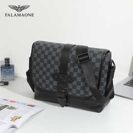 法莱阿玛尼男斜挎包休闲时尚通勤百搭男包单肩包男士包小背包格子