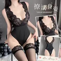 Sexy Lingerie Women Sheer Lace Babydoll Sleepwear Seductive Open Crotch Bodysuit Set 8619