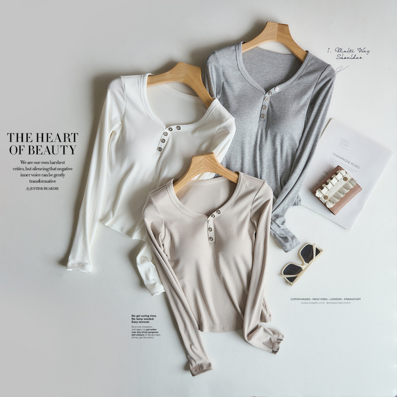 Autumn New Base Layer Top Slim V-Neck Long-Sleeve T-Shirt Sexy Slimming with Chest Pad American Retro Autumn New Base Layer Top Slim V-Neck Long-Sleeve T-Shirt Sexy Slimming with Chest Pad American Retro
